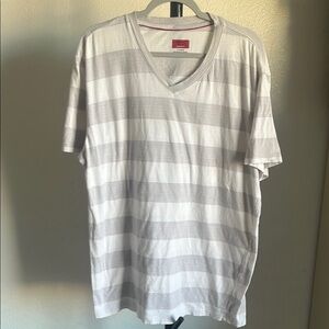 Alfani Gray and White Striped V-Neck Tee